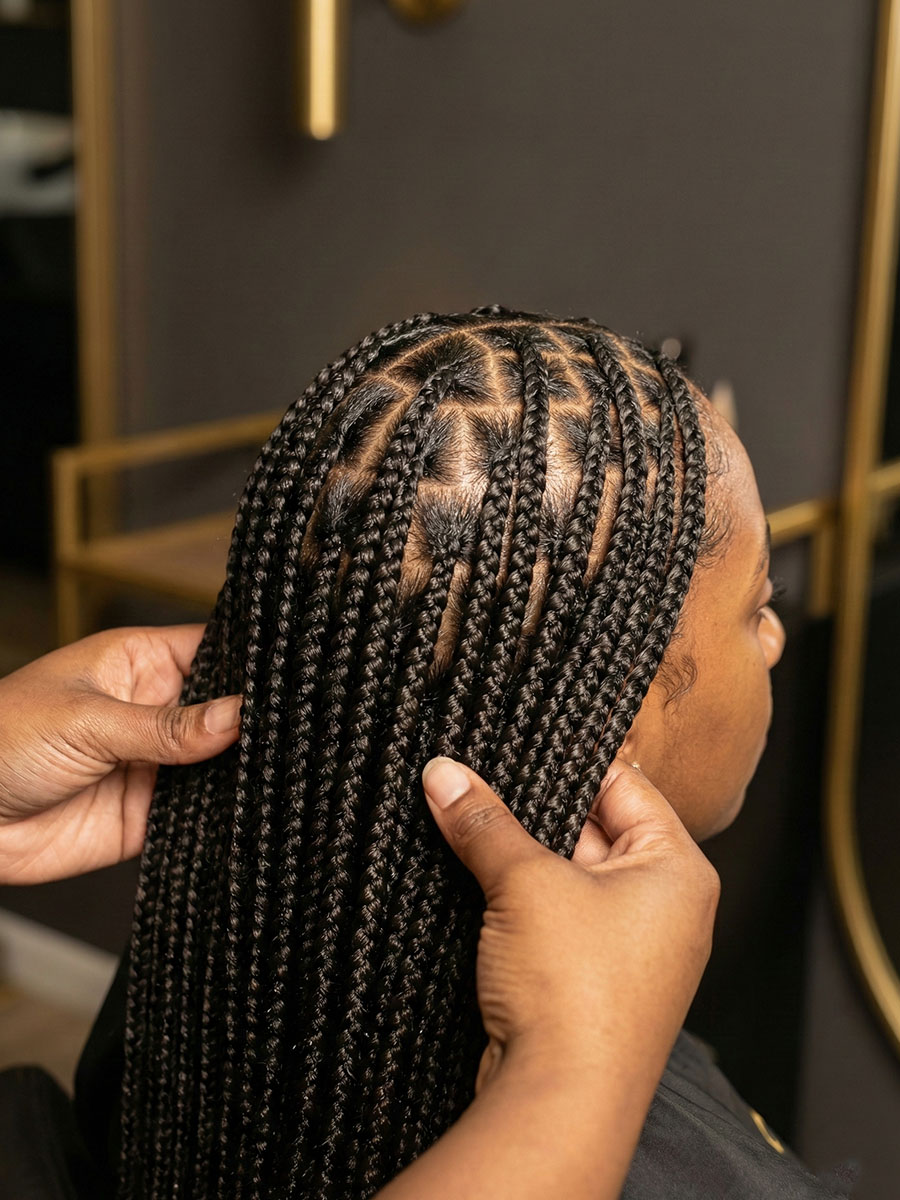 Close-up of neat braided style